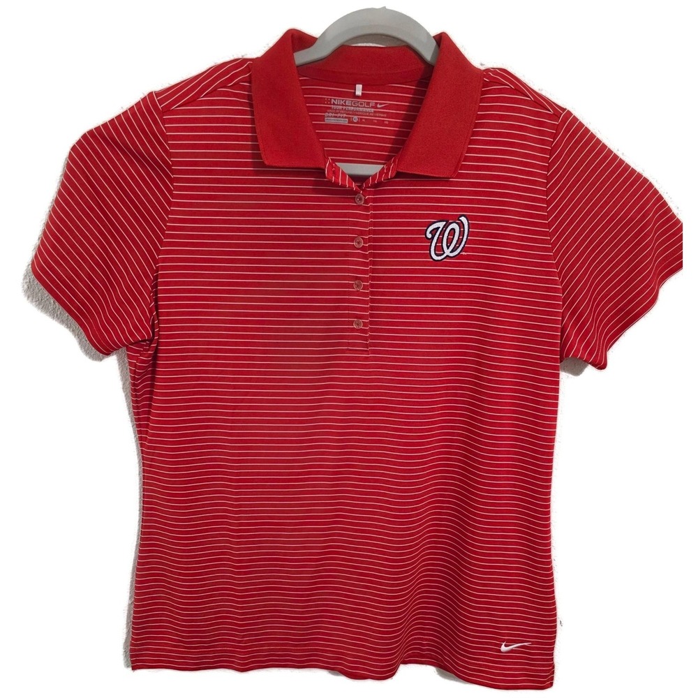 Washington Nationals Shirt Womens XL‎ Red MLB Baseball Nike Golf Dri Fit Polo